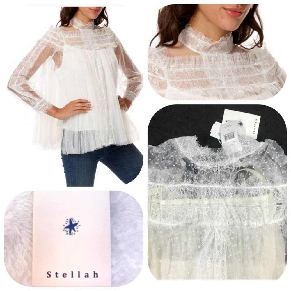 NWT Stellah White top with embroidered lace detail $240